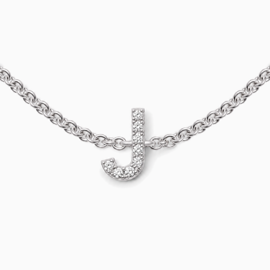 Initial Diamond Necklace J White Gold Front