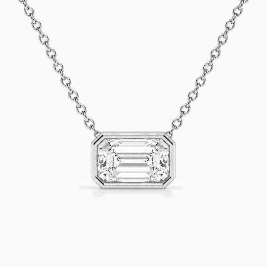 Emerald Diamond Bezel Necklace White Gold Front