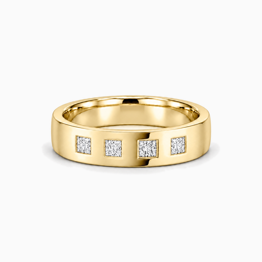 Mens Four Princess Cut Diamond Ring 18K Yellow Gold 01 Lying