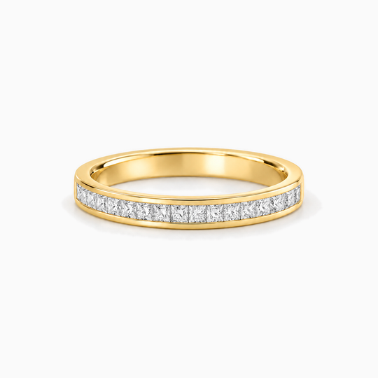 050Ct Half Channel Princess Cut Diamond Ring Yellow Gold Lying
