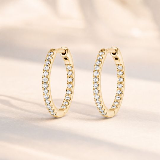 Thin Huggie Diamond Earrings Yellow Gold Lifestyle