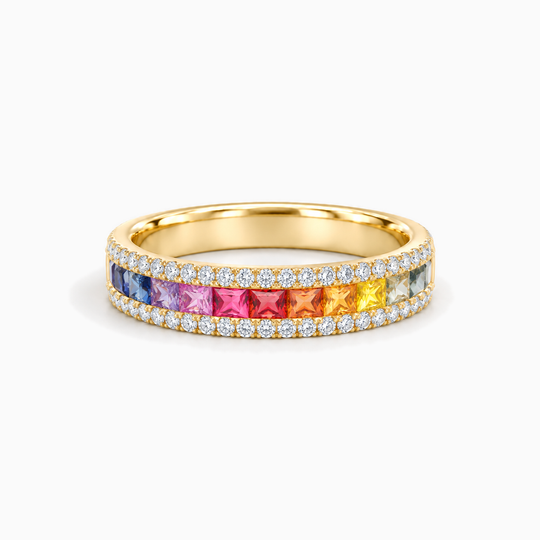 Sapphire Diamond Rainbow Eternity Ring Yellow Gold Lying