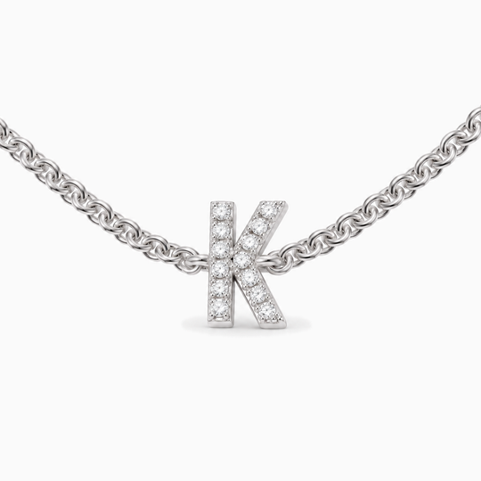 Initial Diamond Necklace K White Gold Front