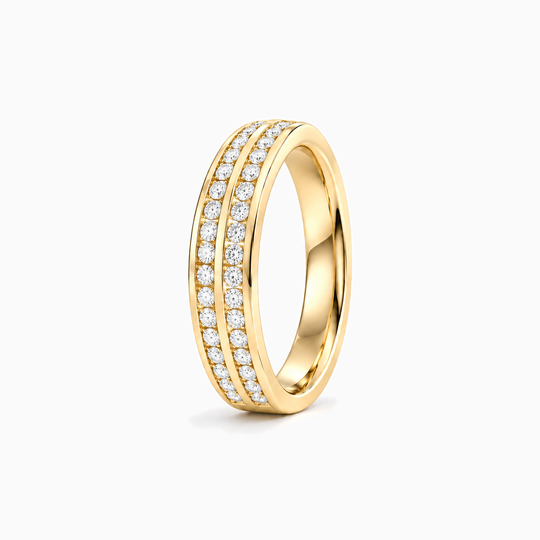 030Ct Half Channel Two Row Round Diamond Ring Yellow Gold Standing