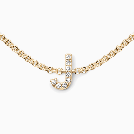 Initial Diamond Necklace J Yellow Gold Front