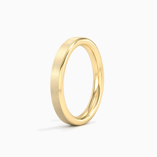 Womens 2.5Mm Heavy Weight Flat Court Matt Finish Wedding Ring Yellow Gold Standing