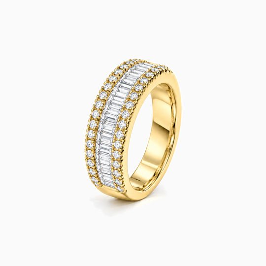 100Ct Baguette Round Diamond Ring Yellow Gold Standing