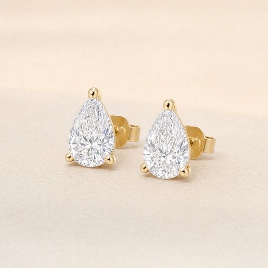 Pear Diamond Studs Yellow Gold Lifestyle