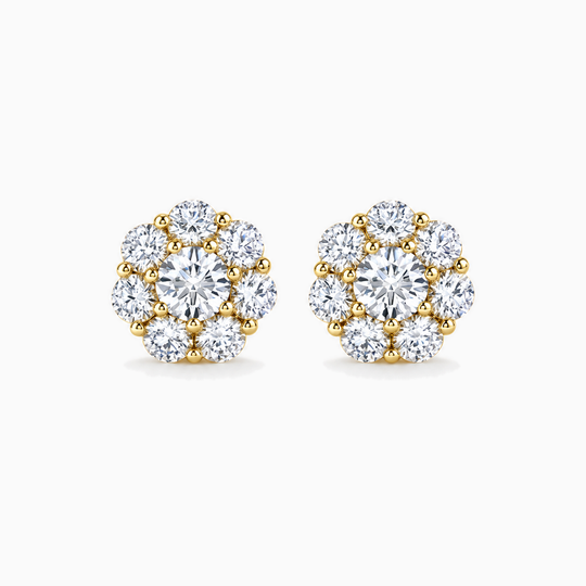 Round Diamond Illusion Cluster Earrings Yellow Gold Front