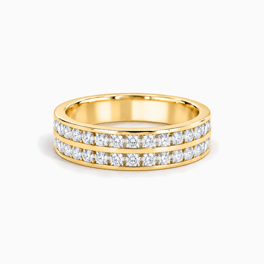 075Ct Half Channel Two Row Round Diamond Ring Yellow Gold Lying