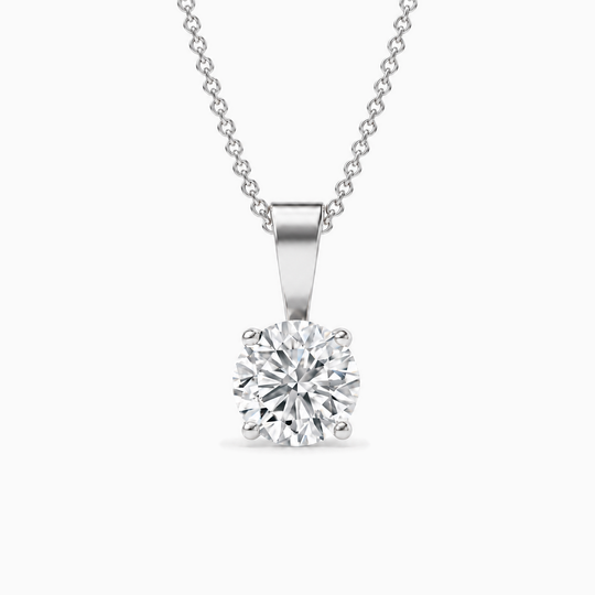 050Ct Round Lab Grown Diamond Solitaire Necklace White Gold Front