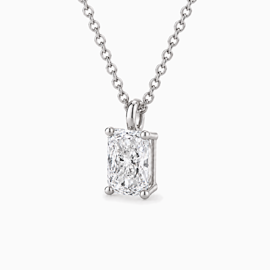 Radiant Lab Grown Diamond Solitaire Necklace White Gold Three Quarter