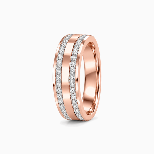 Princess Cut Double Diamond Channel Ring 18K Rose Gold 02 Standing
