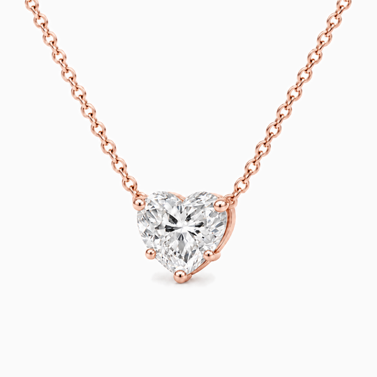 Heart Solitaire Lab Grown Necklace Rose Gold Three Quarter