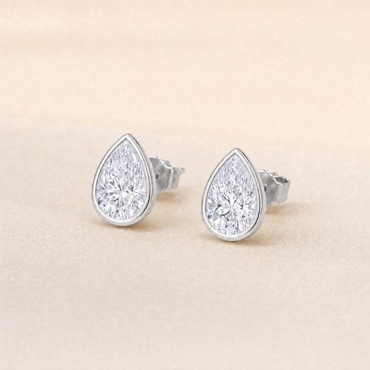 Pear Bezel Diamond Studs White Gold Lifestyle
