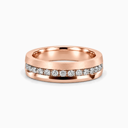 Diamond Off Centre Channel Ring 18K Rose Gold 01 Lying