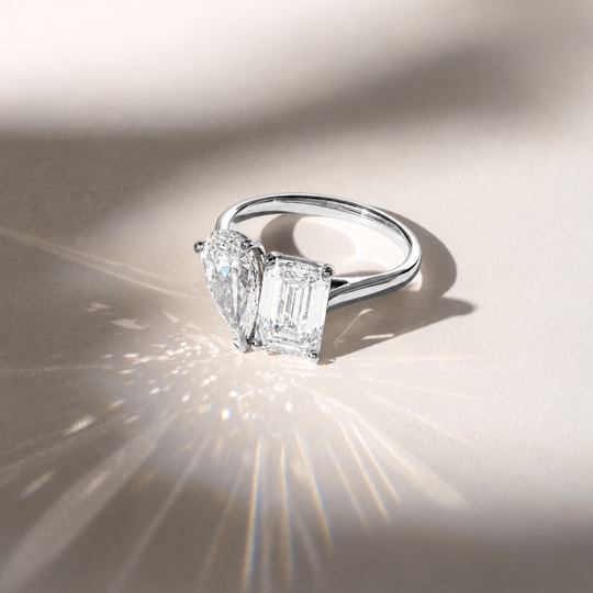 Toi Et Moi Emerald And Pear Cut Diamond Ring Platinum 06