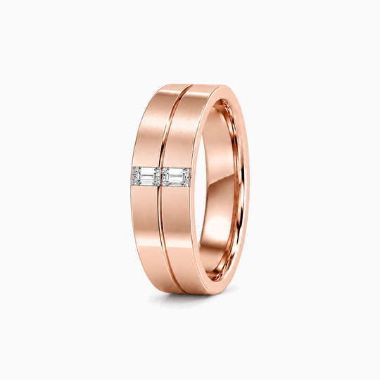 Baguette Diamond Groove Ring 18K Rose Gold 02 Standing