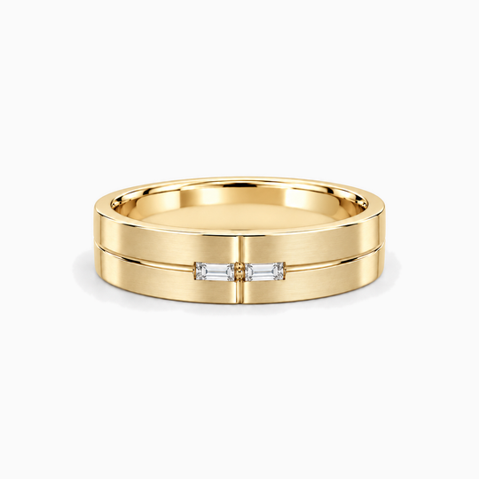 Baguette Diamond Groove Ring 18K Yellow Gold 01 Lying