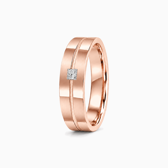 Princess Cut Diamond Groove Ring 18K Rose Gold 02 Standing