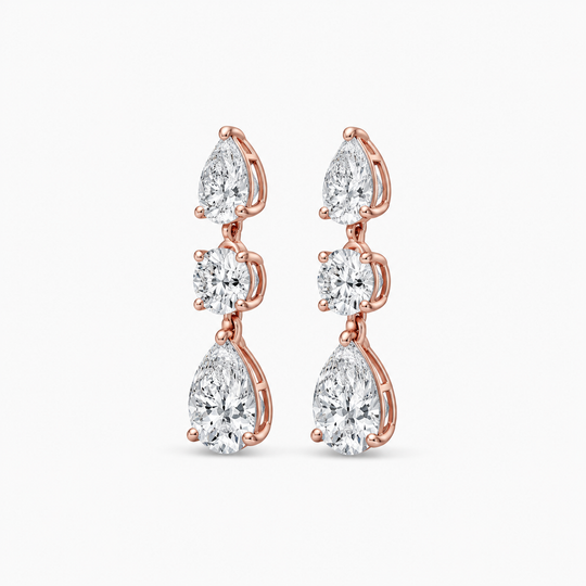 Rose Gold Three Diamond Drop Earrings 3