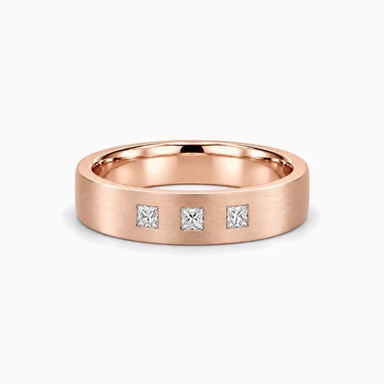 Mens Three Princess Cut Diamond Ring 18K Rose Gold 01 Lying