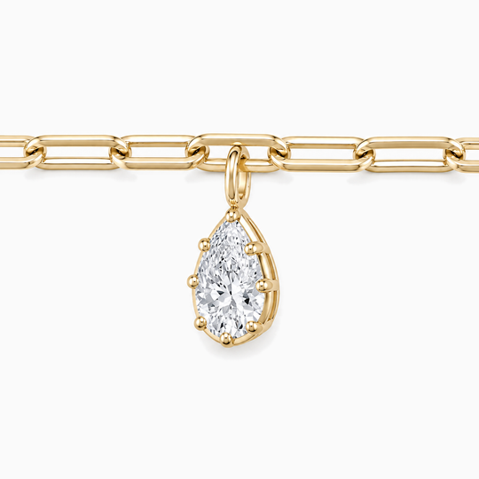 Button Back Pear Solitaire Diamond Necklace Yellow Gold Three Quarter