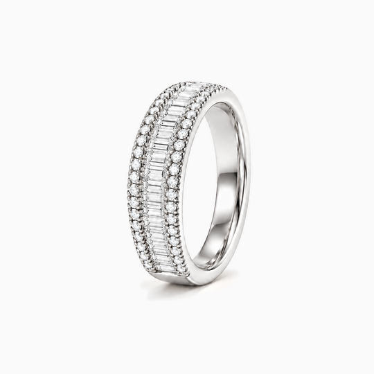075Ct Baguette Round Diamond Ring White Gold Standing