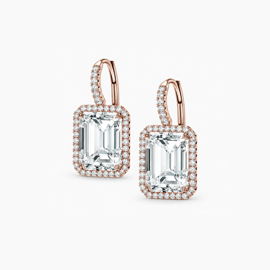 Emerald Cut Rgg Diamond Halo Drop Earrings 4