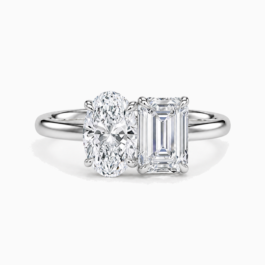 Toi Et Moi Emerald And Oval Cut Diamond Ring Platinum 01