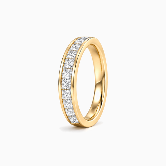 100Ct Half Channel Princess Cut Diamond Ring Yellow Gold Standing