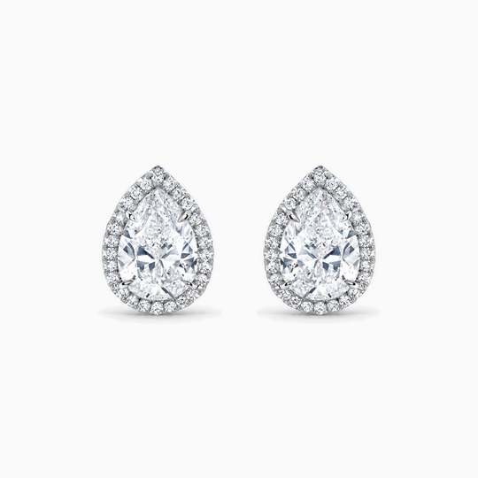 Pear Cut Diamond Halo Earrings White Gold Front
