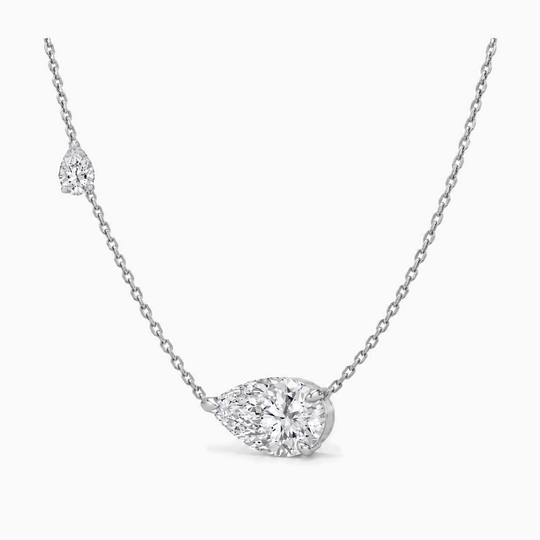 Chaser Pear Cut Diamond Necklace White Gold Three Quarter