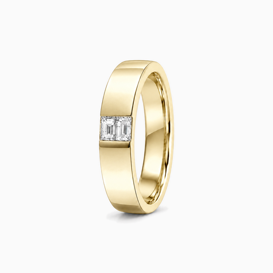Double Baguette Diamond Ring 18K Yellow Gold 02 Standing