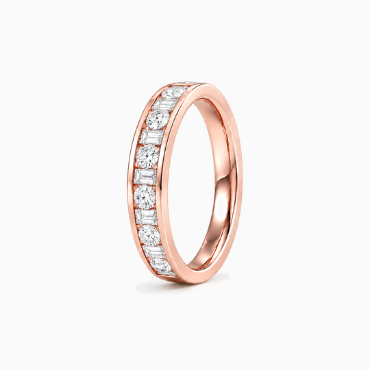 050Ct Half Channel Dot Dash Diamond Ring Rose Gold Standing