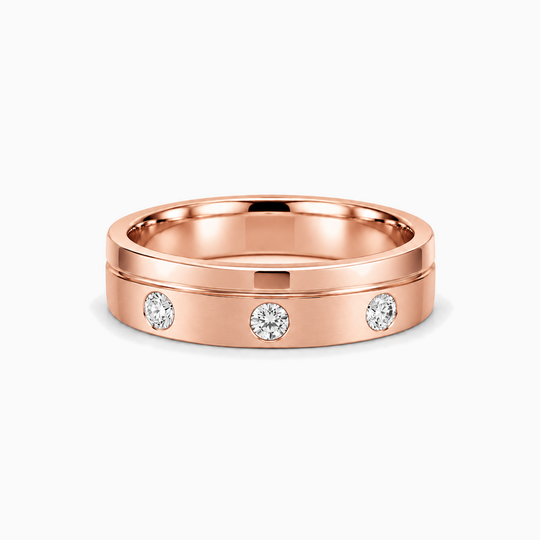 Three Round Diamond Groove Ring 18K Rose Gold 01 Lying