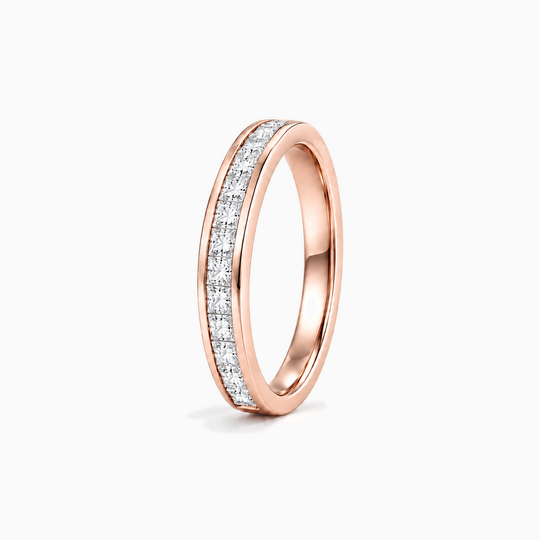033Ct Half Channel Princess Cut Diamond Ring Rose Gold Standing