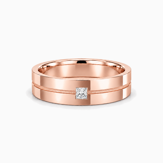 Princess Cut Diamond Groove Ring 18K Rose Gold 01 Lying