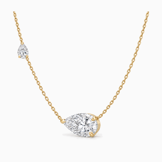 Chaser Pear Cut Diamond Necklace Yellow Gold Three Quarter