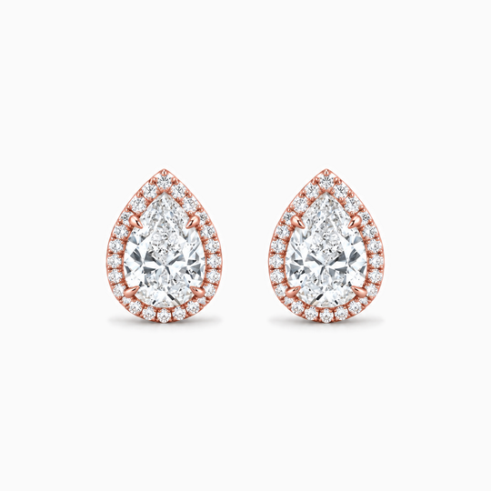 Pear Cut Diamond Halo Earrings Rose Gold Front