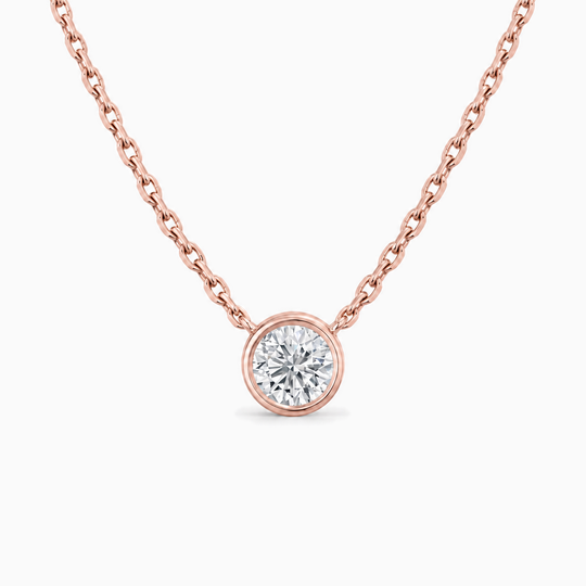 Round Diamond Bezel Solitaire Necklace Rose Gold Front