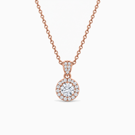Round Diamond Bail Halo Necklace Rose Gold Front
