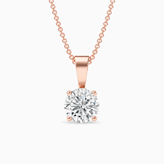050Ct Round Lab Grown Diamond Solitaire Necklace Rose Gold Front