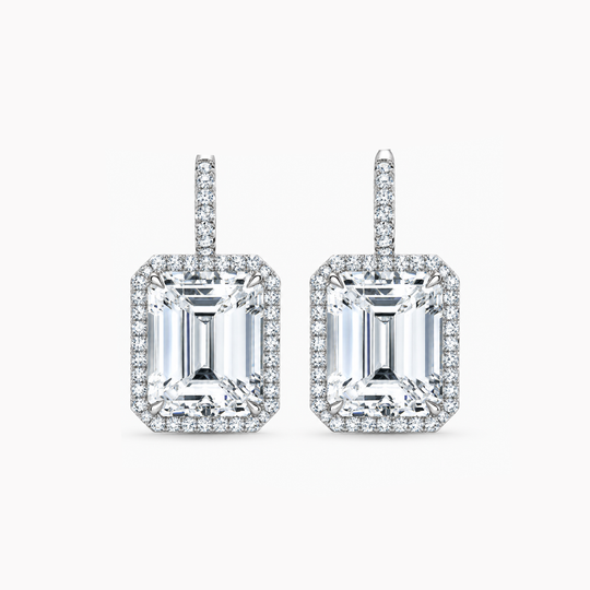 Emerald Cut Diamond Halo Drop Earrings 3