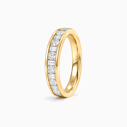 100Ct Half Channel Dot Dash Diamond Ring Yellow Gold Standing