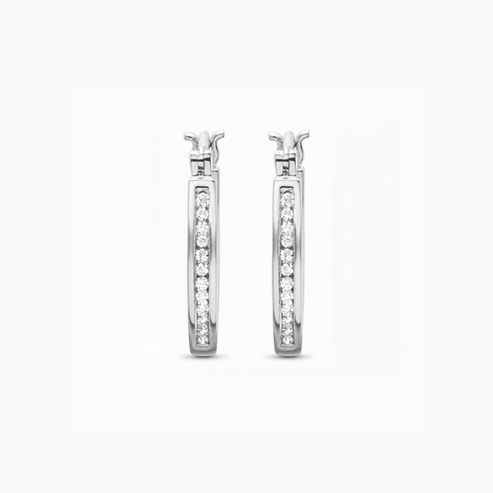 Classic Diamond Channel Hoop Earrings 54462 Pla