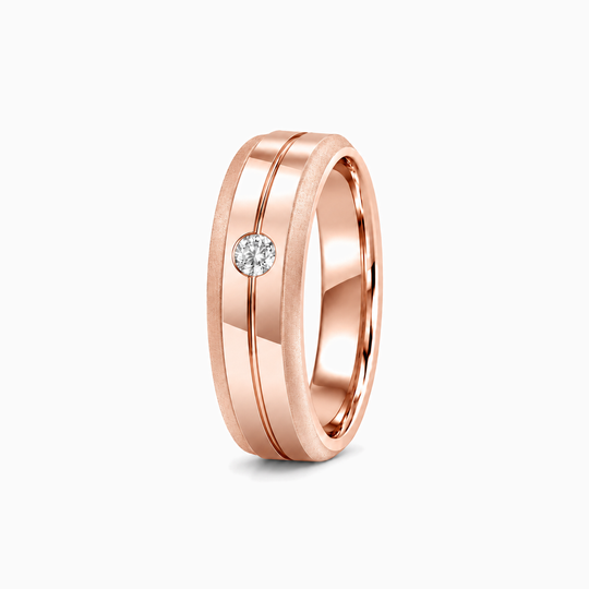 Round Diamond Groove Ring 18K Rose Gold 02 Standing