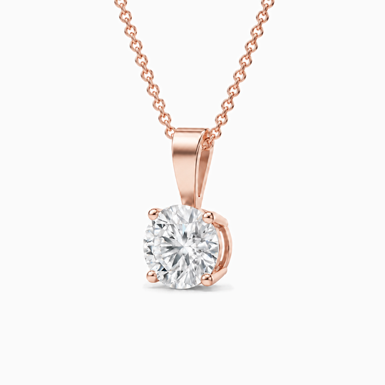 Round Diamond Solitaire Necklace Rose Gold Three Quarter