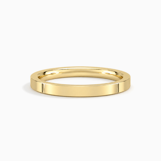 Womens 2Mm Heavy Weight Flat Court Wedding Ring Yellow Gold Lying