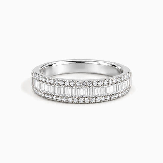 075Ct Baguette Round Diamond Ring White Gold Lying